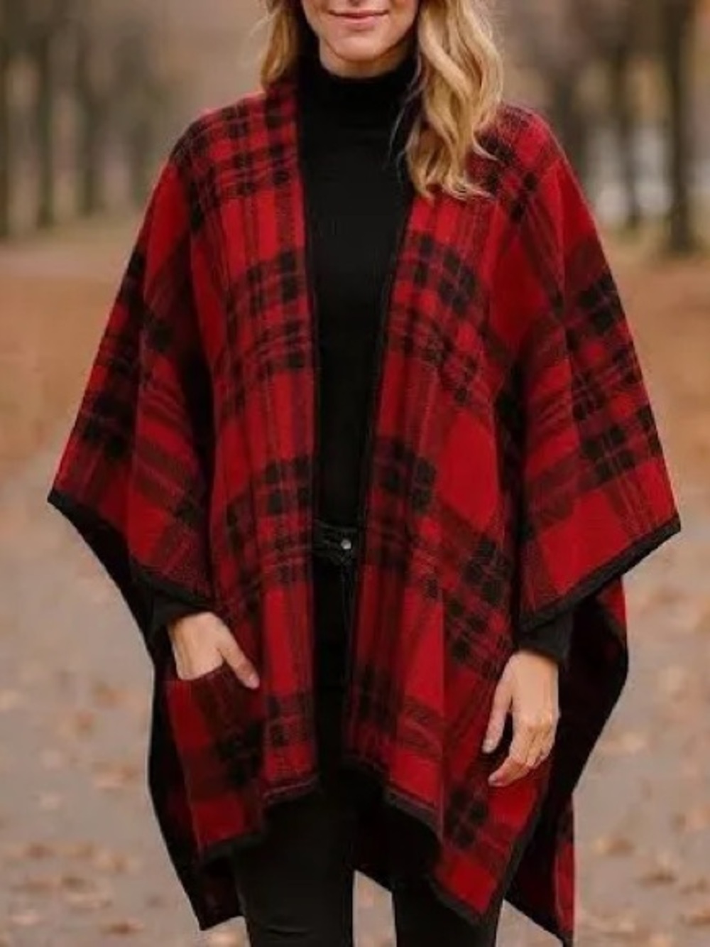 Woolrich Reversible Plaid Fleece Poncho Wrap Cape One Size